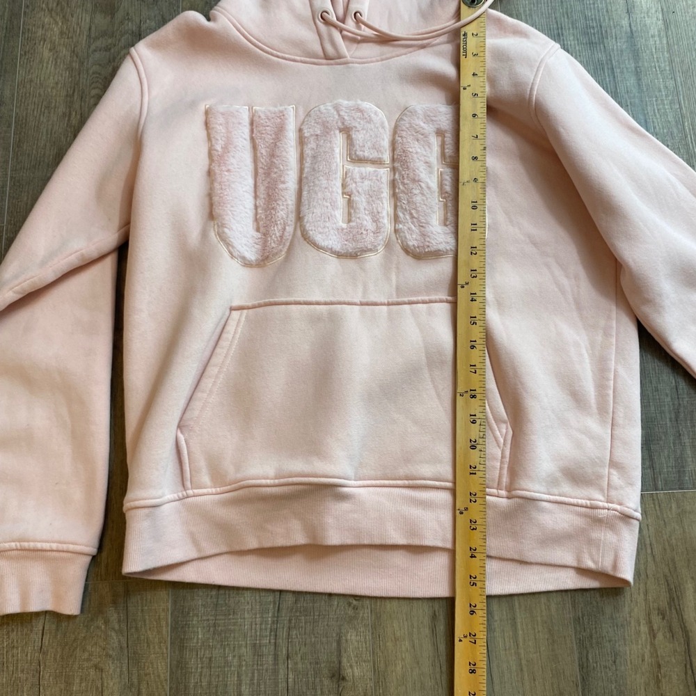 UGG Ericka Relaxed Hoodie Pink Faux Fur Logo Fleece Sweatshirt Womens Large - Picture 6 of 6